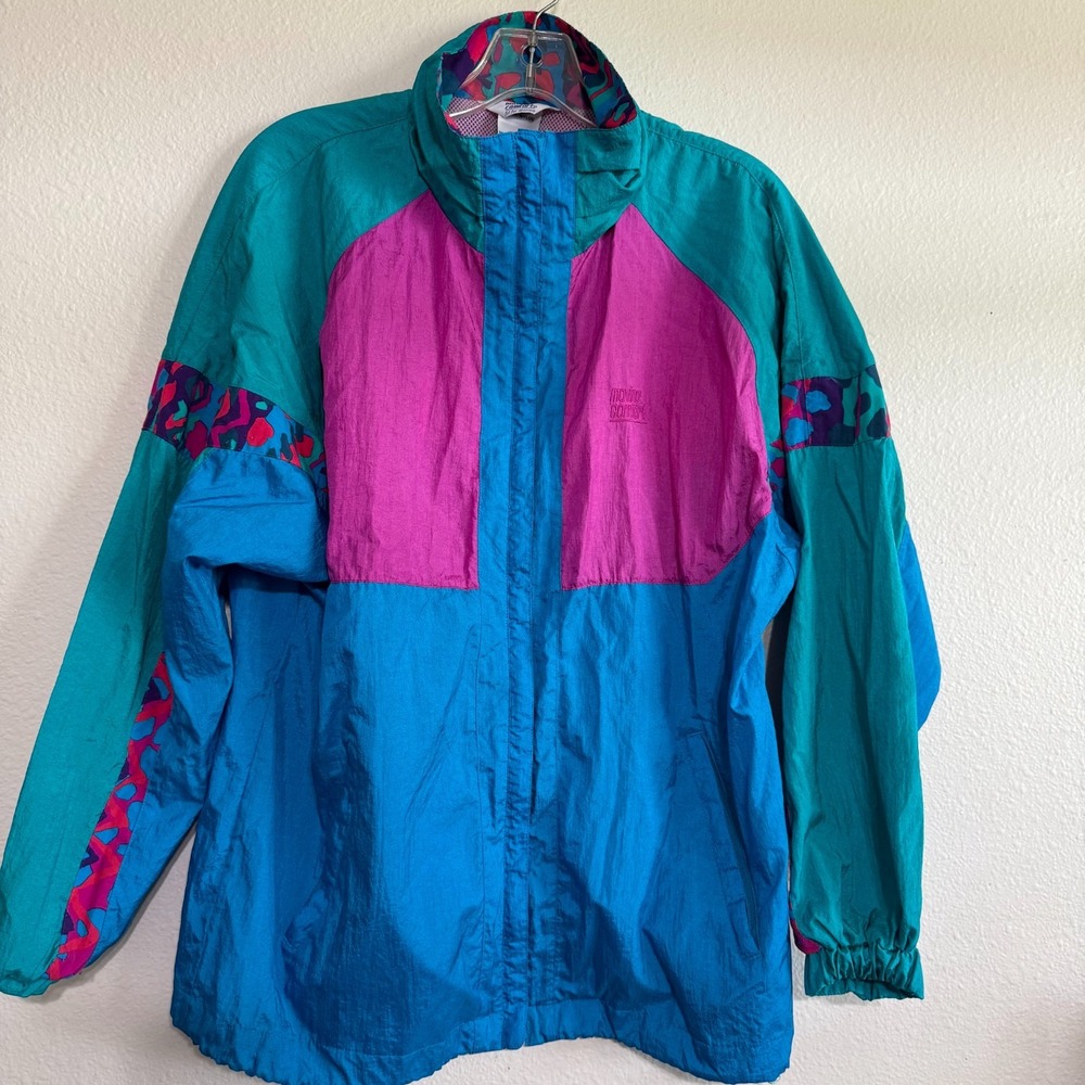 Vintage Moving Comfort Windbreaker Jacket Womens Medium Blue Mesh-Lined Vented